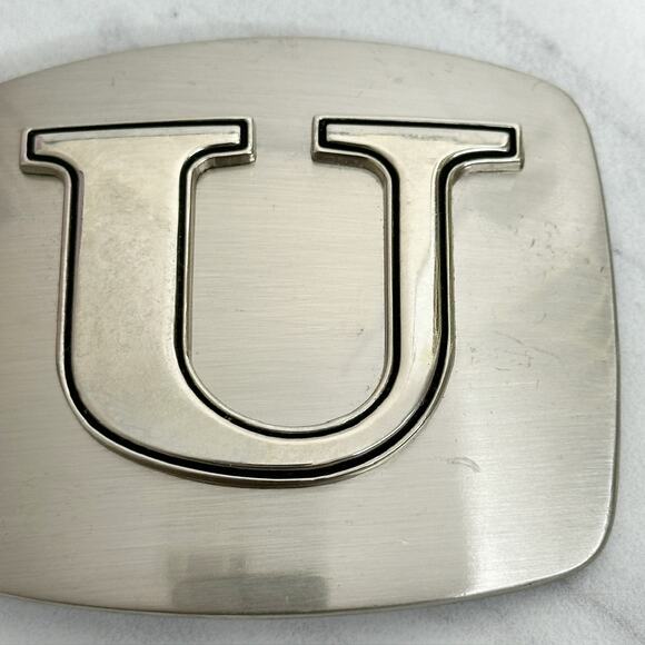 U Letter Initial Monogram Silver Tone Belt Buckle - Picture 3 of 14